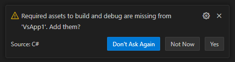 VS Code Missing Assets Notification