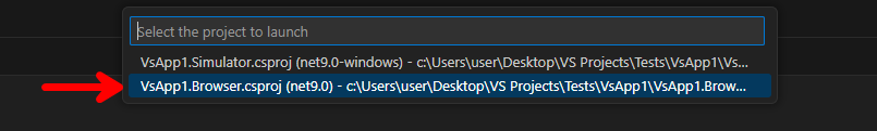 VS Code Select Project to Launch